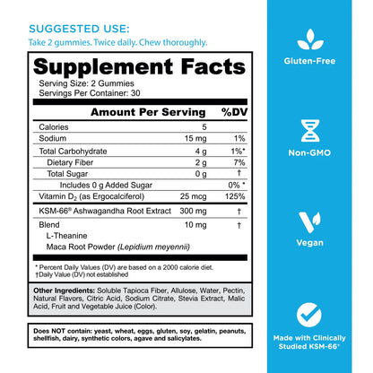 Zero Sugar 3-in-1 Wellness Gummies – Pre + Post + Probiotics, Apple Cider Vinegar, Ashwagandha, L-Theanine, Vitamin B12 & D. Vegan, Gluten-Free, Non-GMO